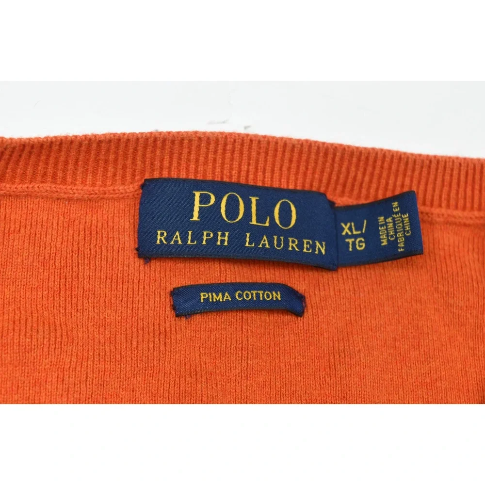 Polo Ralph Lauren Sweater Mens XL Orange Pima Cotton V-Neck Long Sleeve Pullover